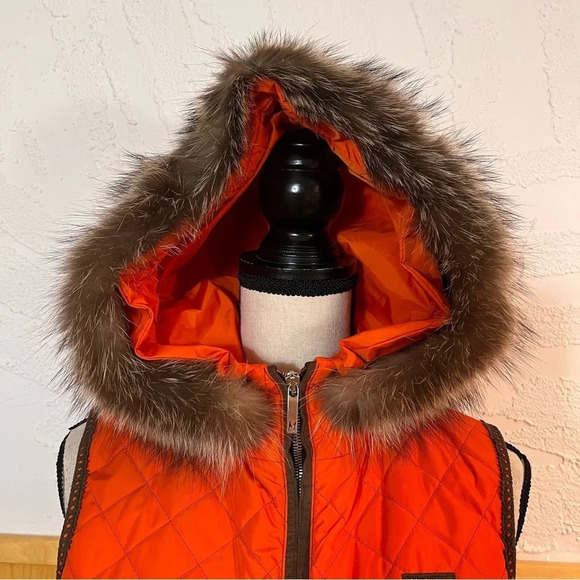 M. Miller Orange Nora Quilted Vest with Fur Sz-S - Picture 5 of 13